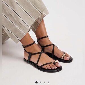 ASOS WIDE FIT Strappy Flat Sandals with Gold-tone Embellishment in Brown